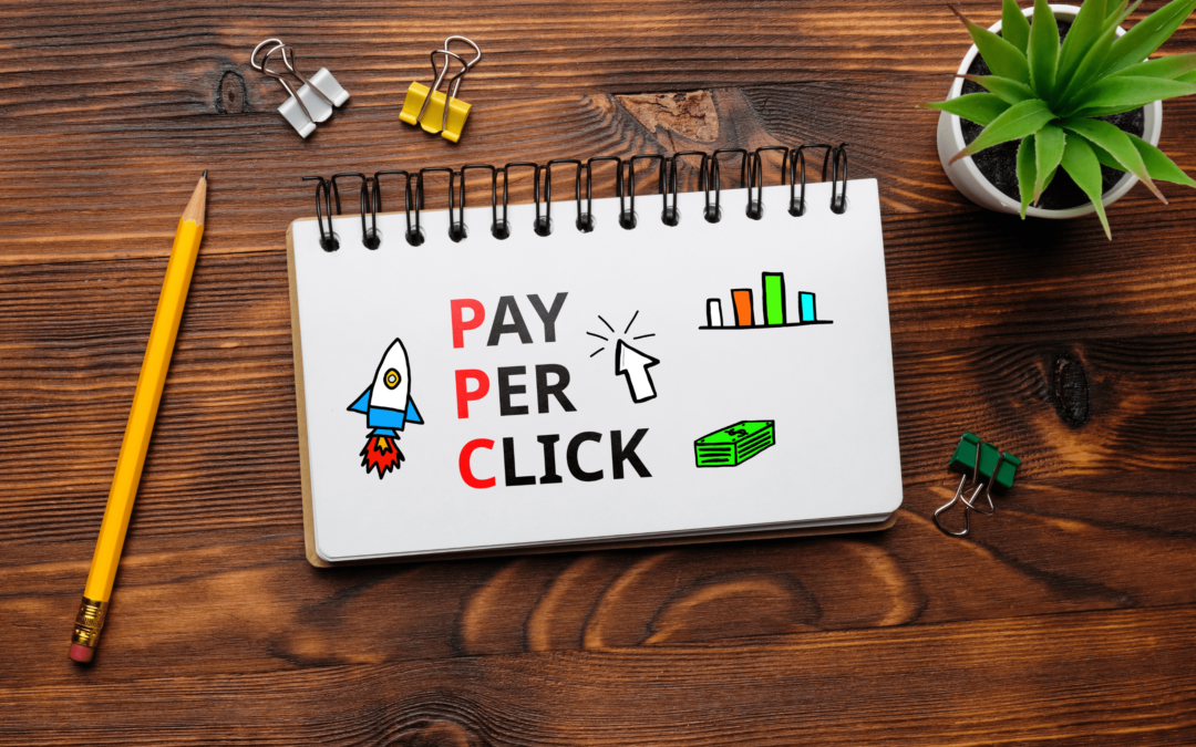 Graphic displaying the words 'Pay {Per Click' to introduce our blog titled 'PPC Agency'