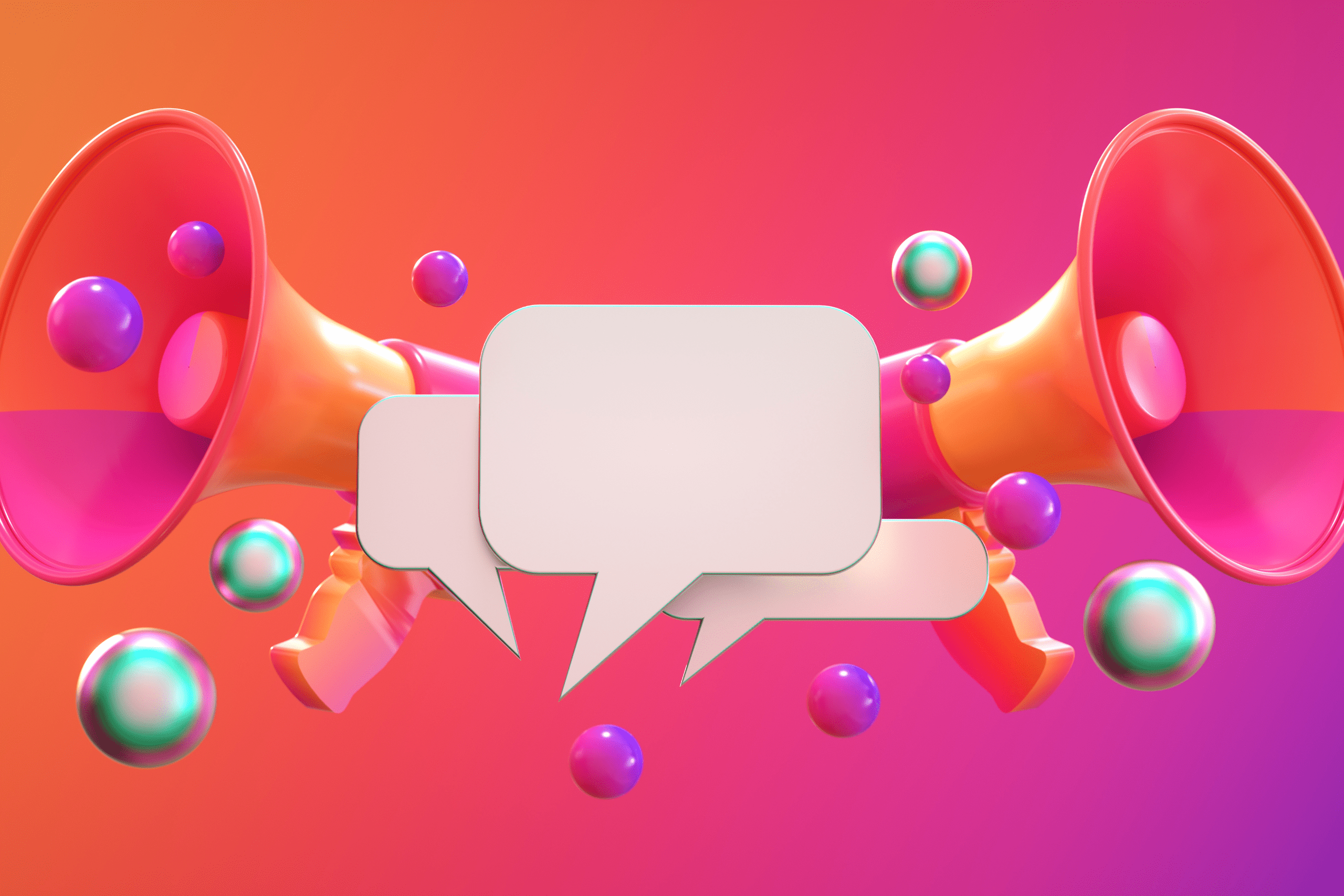 Image of speak bubbles and megaphones to depict how our Full Service Agency can help you make some noise within your industry.
