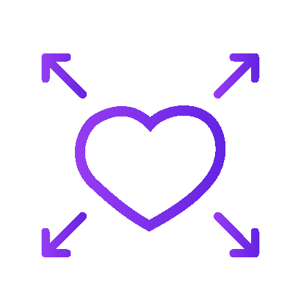 Colchester PR Agency - Icon image of heart with arrows expanding from each direction to depict increased reach.