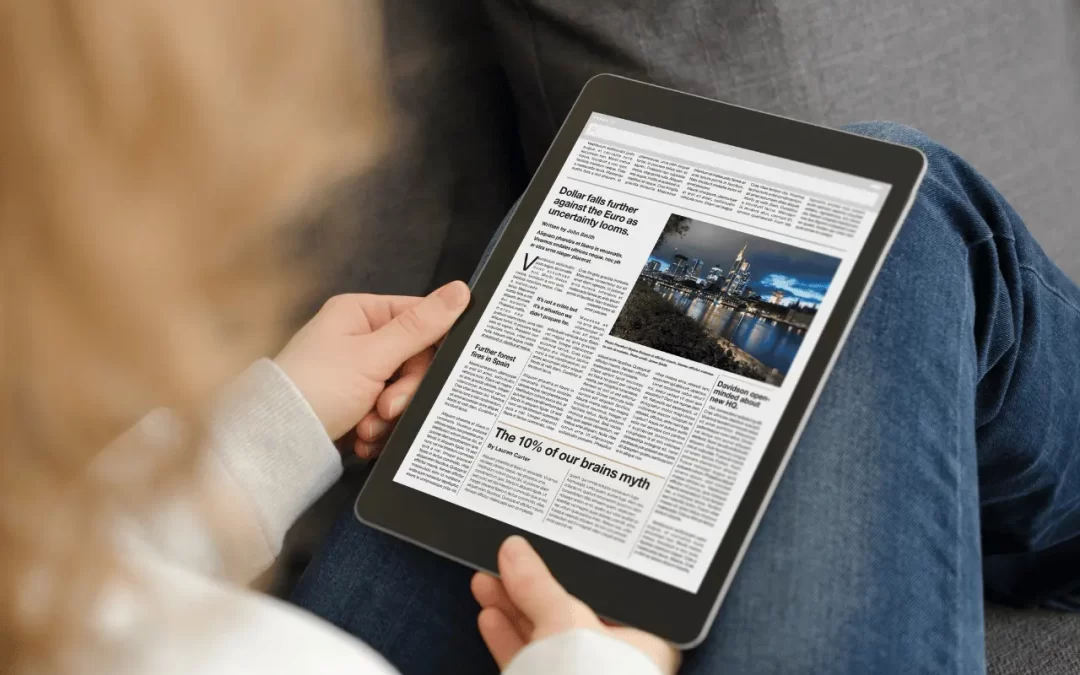 Image of someone reading an online news article on an iPad to depict our digital PR services.